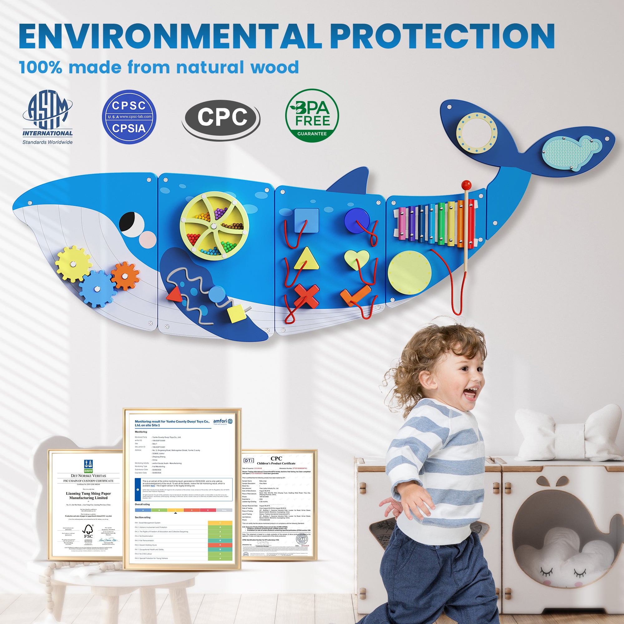 Giggle- Tablero de actividades BlueWood® *Ballena azul